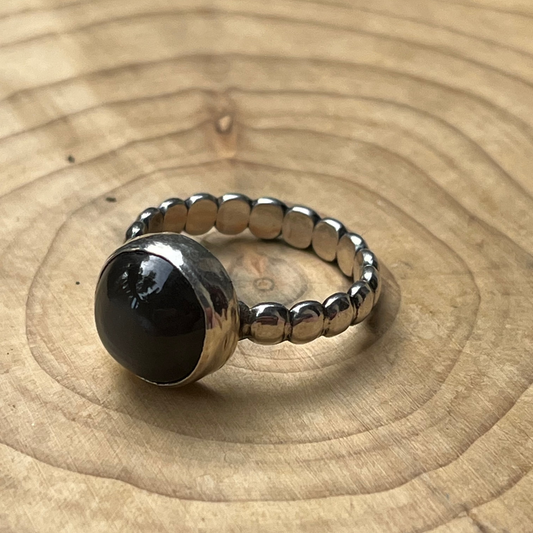 Round Black Moonstone with silver ball band.