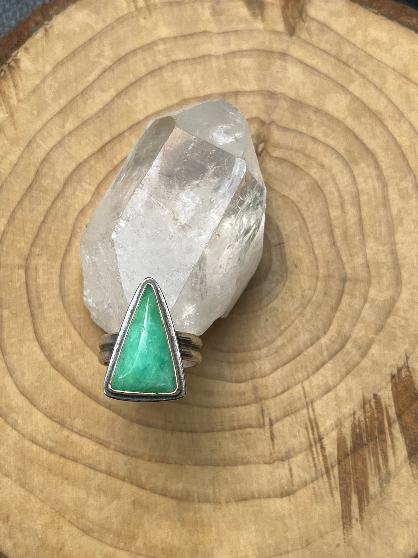 Triangular Chrysoprase ring in Sterling Silver SIZE 7
