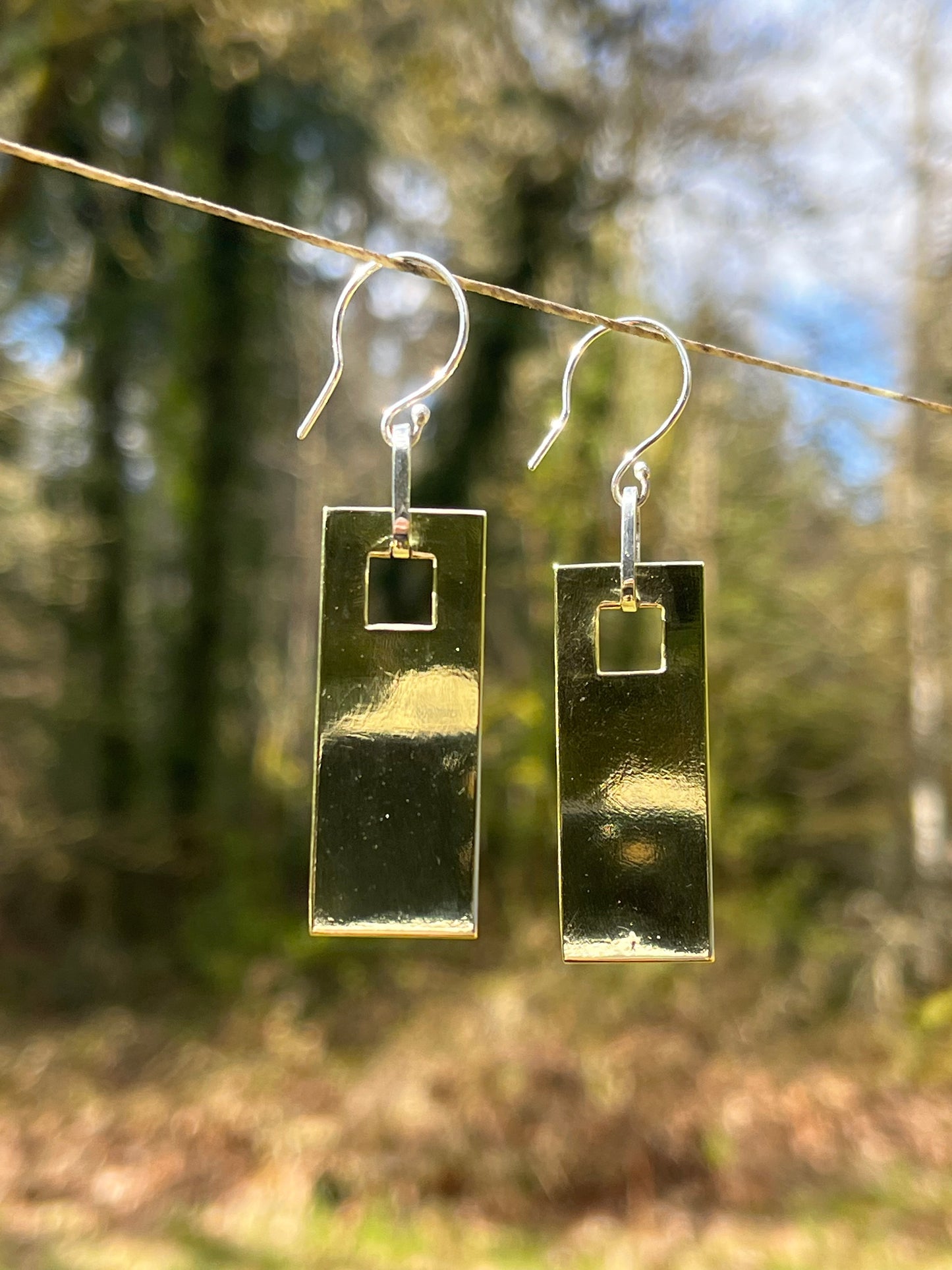 Silver and Brass Rectangular Earrings